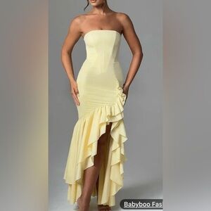 Yellow Strapless Ruffle Dress